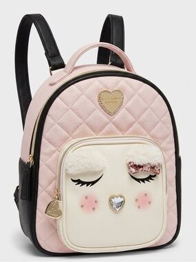 Betsey Johnson Owl Backpack Blush Pink Quilted Faux Leather Medium